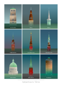 Københavns Tårne Print med 9 tårne